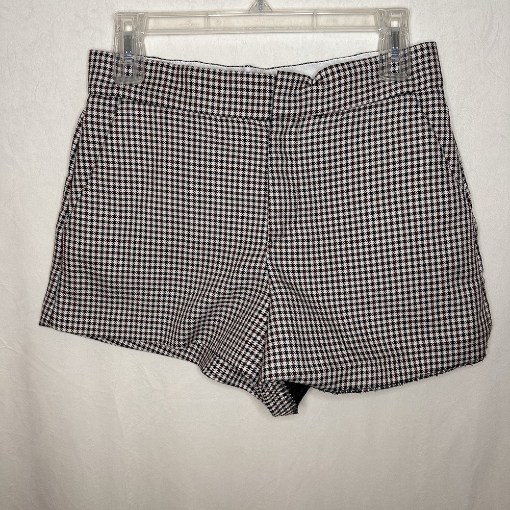Zara Women's High Rise Vintage Inspired Brown Cream Houndstooth Chino Shorts S